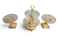 Three-Piece French Empire Gilt Bronze and Cut Glass Centrepiece Set, Attributed