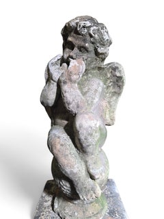 Pair of 19th Century Italian Terracotta Cherub Sculptures on Pedestals, 110 cm H
