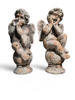 Pair of 19th Century Italian Terracotta Cherub Sculptures, Baroque Revival