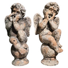 Pair of 19th Century Italian Terracotta Cherub Sculptures, Baroque Revival
