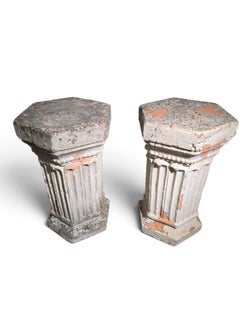 Pair of 19th Century Italian Hexagonal Terracotta Pedestals, Classical Sculpture
