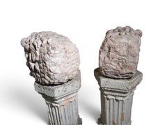 Pair of 19th Century Italian Carved Red Veined Marble Lion Heads, Grand Tour Sty