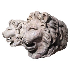 Pair of 19th Century Italian Carved Red Veined Marble Lion Heads, Grand Tour Sty