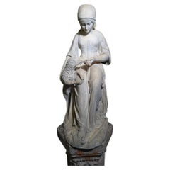 19th Century Italian Marble Sculpture of a Shepherdess with Lamb, Signed and Dat
