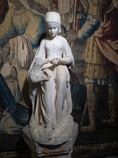 19th Century Italian Marble Sculpture of a Shepherdess with Lamb, Signed and Dat