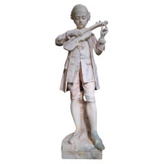 19th Century Italian Grand Tour Alabaster Sculpture of Young Mozart Playing the