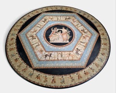 Early 20th Century Italian Round Marble Table with Hand-Painted Classical Greek