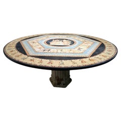 Early 20th Century Italian Round Marble Table with Hand-Painted Classical Greek
