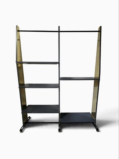 1970s Italian Mid-Century Modern Bookcase with Polished Brass Sides and Wooden S