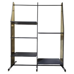 1970s Italian Mid-Century Modern Bookcase with Polished Brass Sides and Wooden S