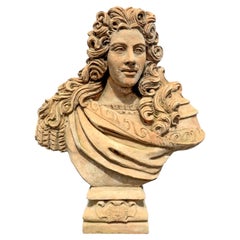 BUST OF LOUIS XIV OF FRANCE, SUN KING (LE ROI SOLEIL) - TERRACOTTA BUST 21th Cen