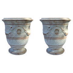 PAIRE DE VASES TYPIQUES À MOTIFS FLAMMÉS D'ANDUZE (F) - Ø 48 cm - MAJOLIQUE FRANÇAISE, XXIe siècle