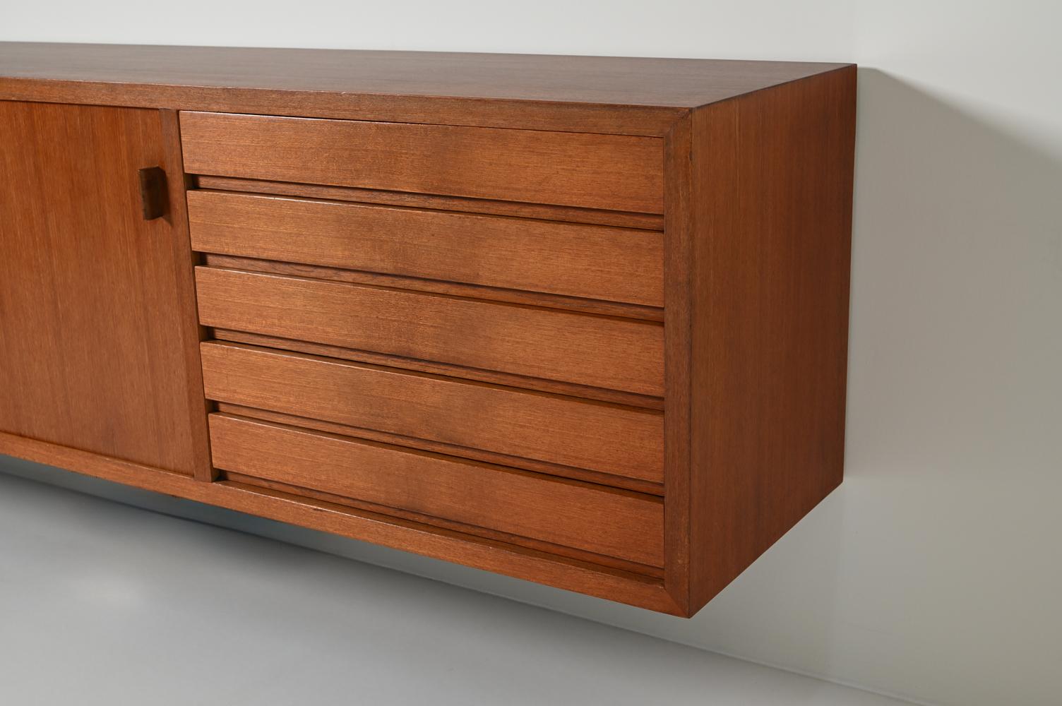 Teak Large mid-century teak floating sideboard, 1960s Germany. For Sale