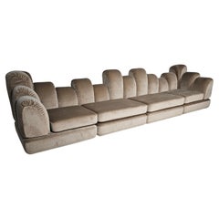 Hans Hopfer 'Dromadaire' Sectional Sofa in beige mohair velvet, Roche Bobois
