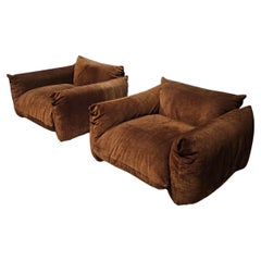 First Edition Mario Marenco lounge chairs in light brown suede, Arflex, 1970s
