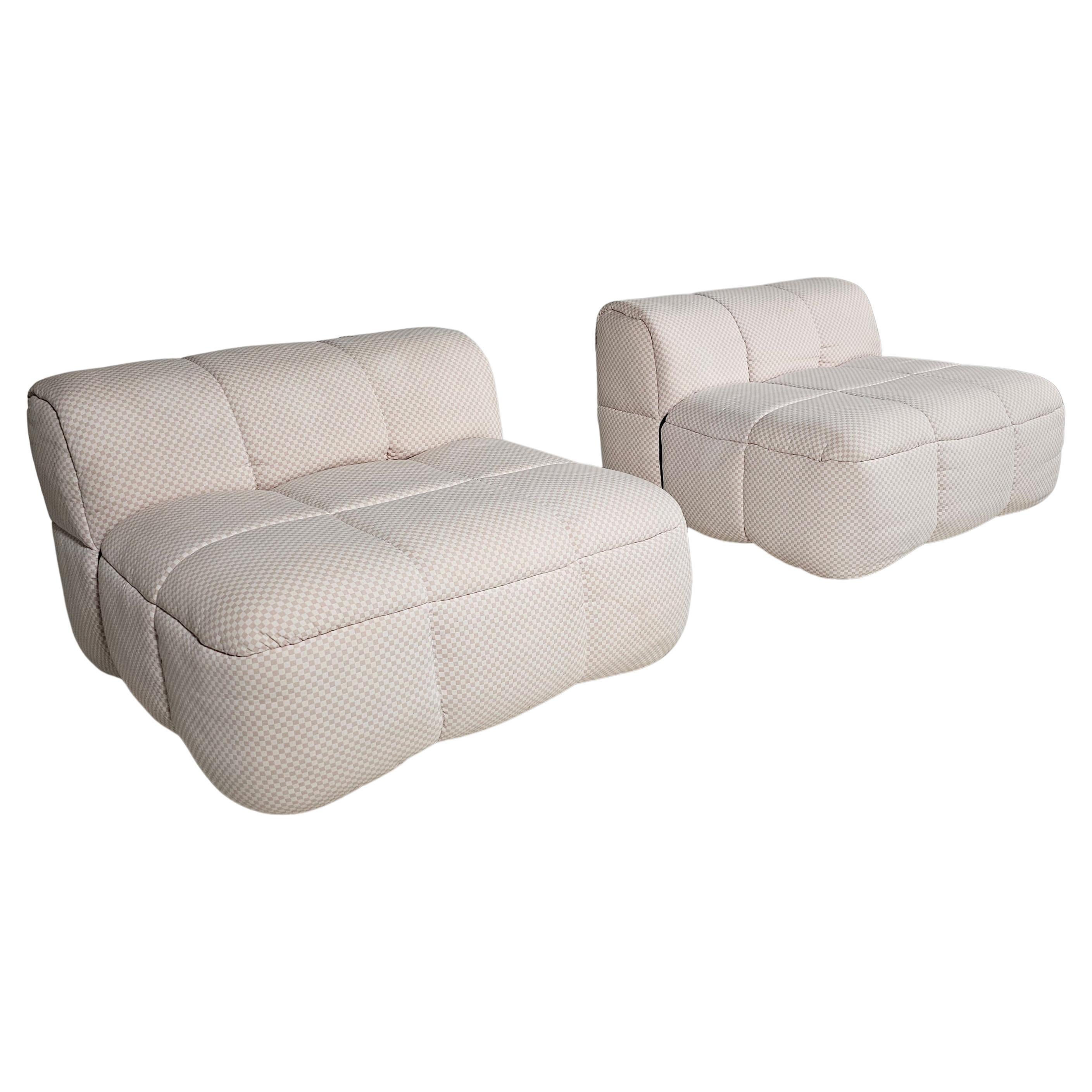Leistenstühle mit original rosa kariertem Stoff von Cini Boeri für Arflex, 1970er Jahre im Angebot