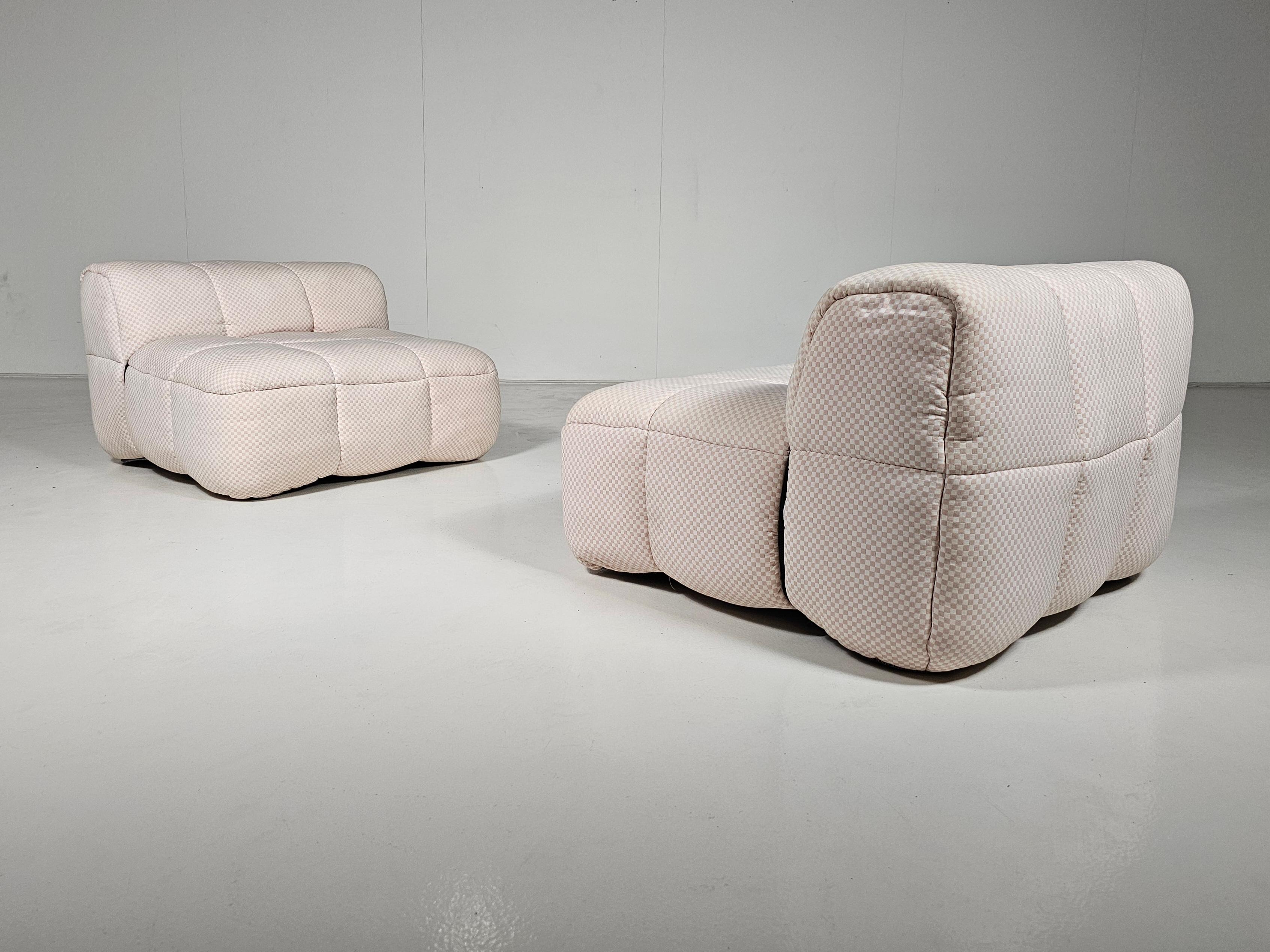 Leistenstühle mit original rosa kariertem Stoff von Cini Boeri für Arflex, 1970er Jahre (Ende des 20. Jahrhunderts) im Angebot
