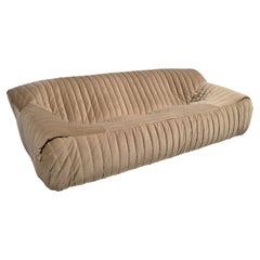 Divano Sandra a 3 posti in velluto beige, Annie Hiéronimus, Cinna (Ligne Roset), anni '70