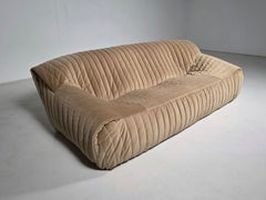 Divano Sandra a 3 posti in velluto beige, Annie Hiéronimus, Cinna (Ligne Roset), anni '70