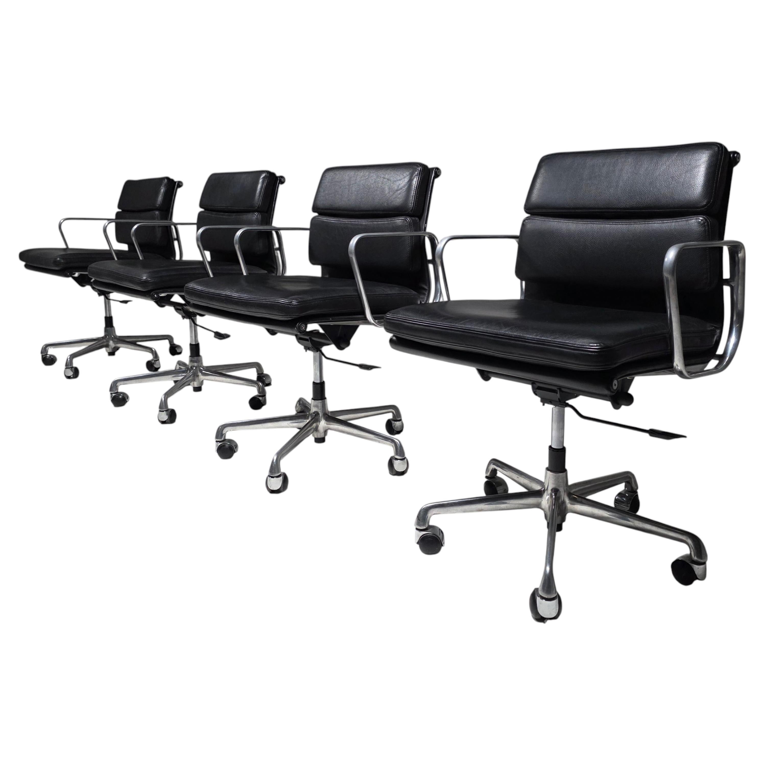 Pre-owned Charles And Ray Eames Ea 217 Black Leather Soft Pad Office Chairs By Charles & Ray Eames For Icf, 1980