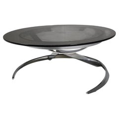 Mesa de centro «Scimitar» de Boris Tabacoff, con cristal ahumado, para MMM, Francia, década de los 70