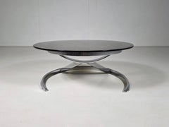 Mesa de centro «Scimitar» de Boris Tabacoff, con cristal ahumado, para MMM, Francia, década de los 70