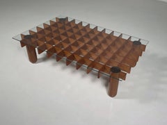 Italian Wood and Glass Coffee Table in the Style of Gianfranco Frattini, 1970s