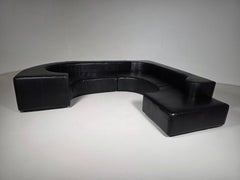 Lara Sofa in black leather by Pamio, Toso and Massari for Stilwood, Italy, 1960