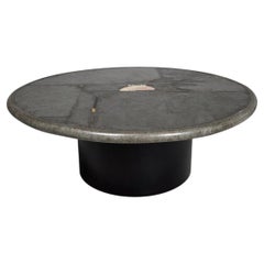 Paul Kingma round slate and stone mosaic coffee table on steel base, 1994