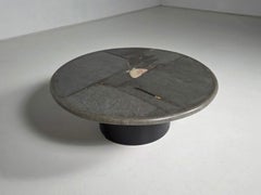 Paul Kingma round slate and stone mosaic coffee table on steel base, 1994
