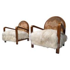 Pair of Art Deco Armchairs in Kelly Wearstler Fabric and Sheepskin, 1940s