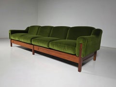 Fratelli Saporiti Four-Seater Sofa in olive green velvet, Italy, 1960s