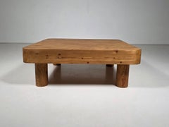 French Solid Pine Coffee Table with Cylindrical Legs, 1970s