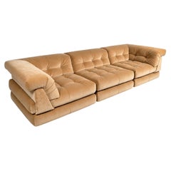 Mah-Jong-Sofa aus Baumwollsamt in den Farben Honig und Kamel von Roche Bobois, Frankreich, 1970er Jahre