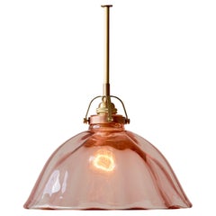 Pink Rose Glass Pendant with Satin Brass and Satin Copper, Hardwired
