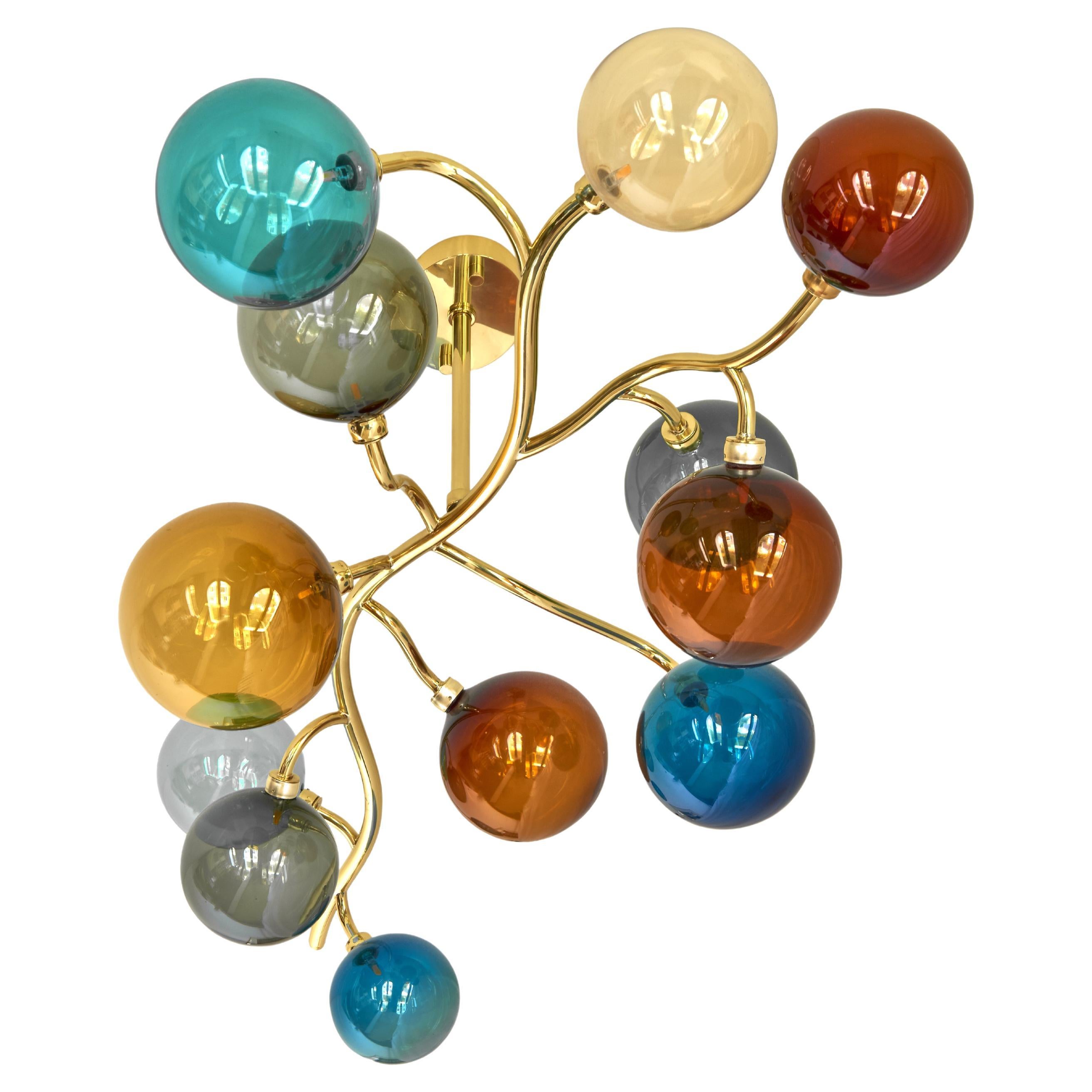 Dionysos Chandelier by Emilie Lemardeley, 21st Century, Brass & Hand-Blown Glass For Sale