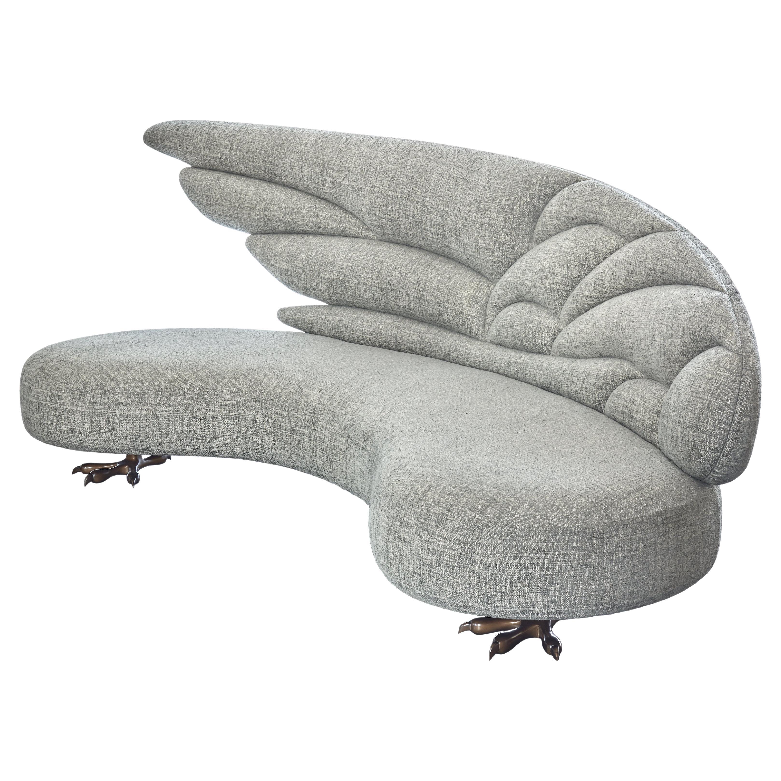 Zeus Winged Sofa by Emilie Lemardeley, 21st Century, Linen & Cotton For Sale