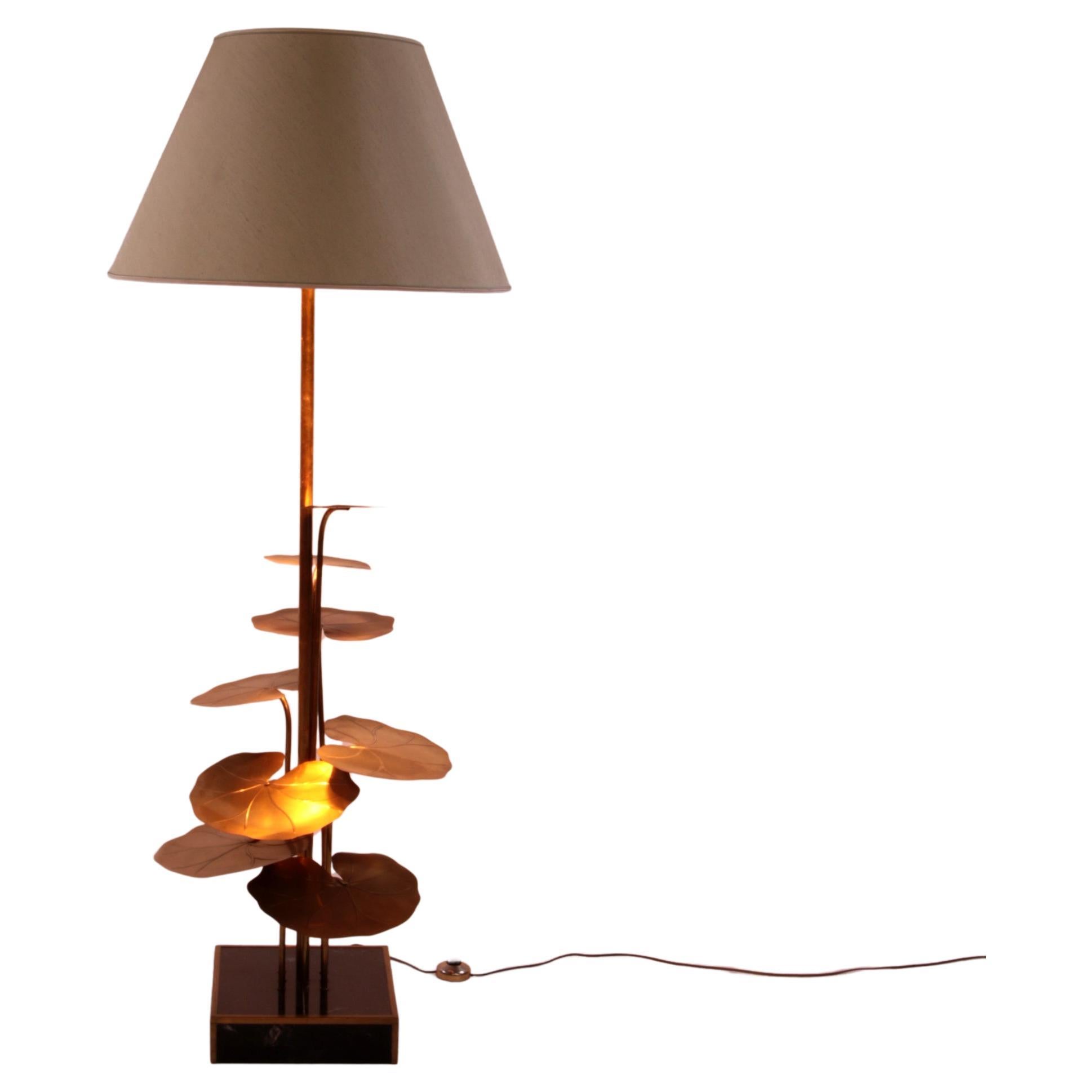 Maison Jansen Floor Lamp of Gilded Brass with Marble Base, 1970 France For Sale