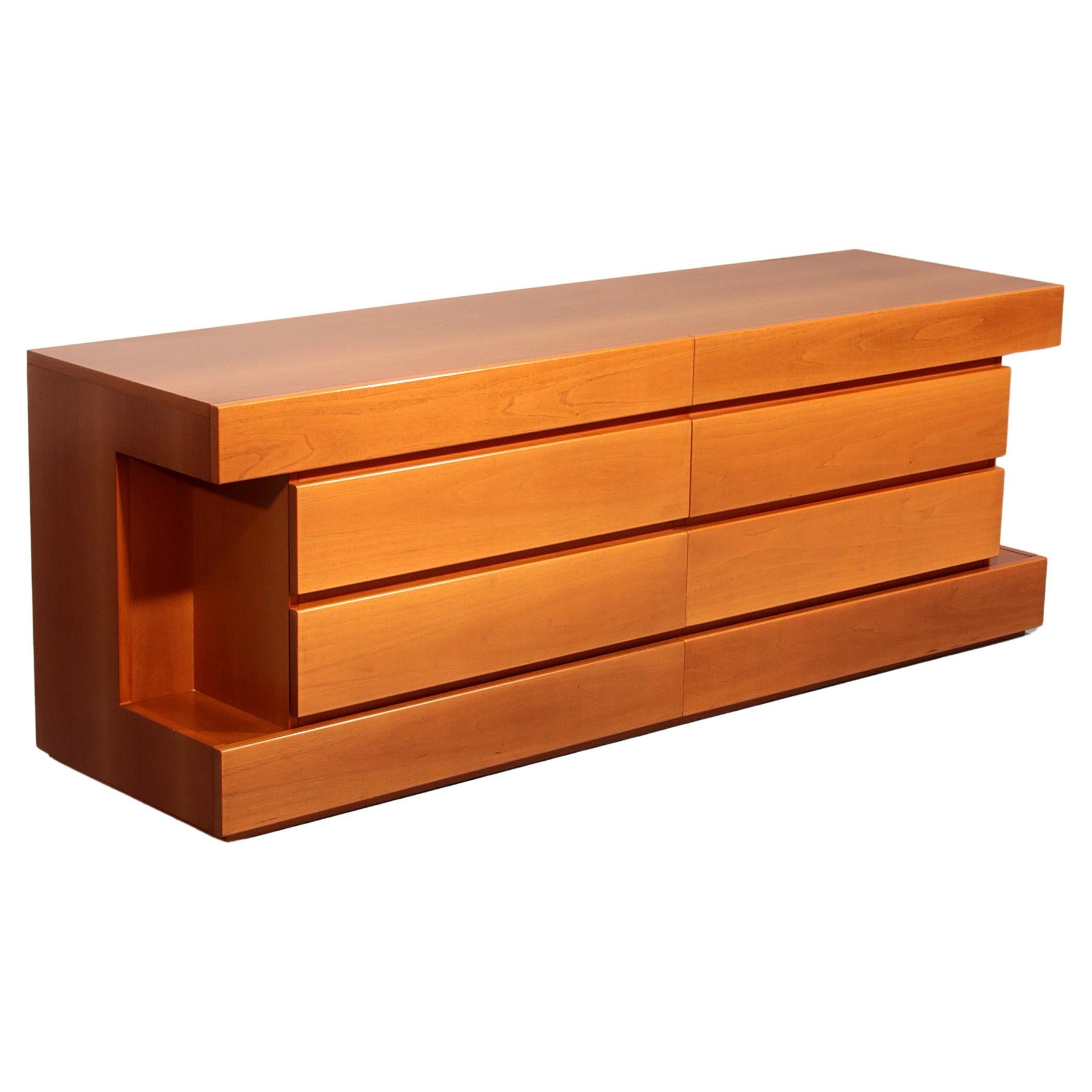 Post modern custom 8 drawer floating dresser blonde geometric design Italy For Sale