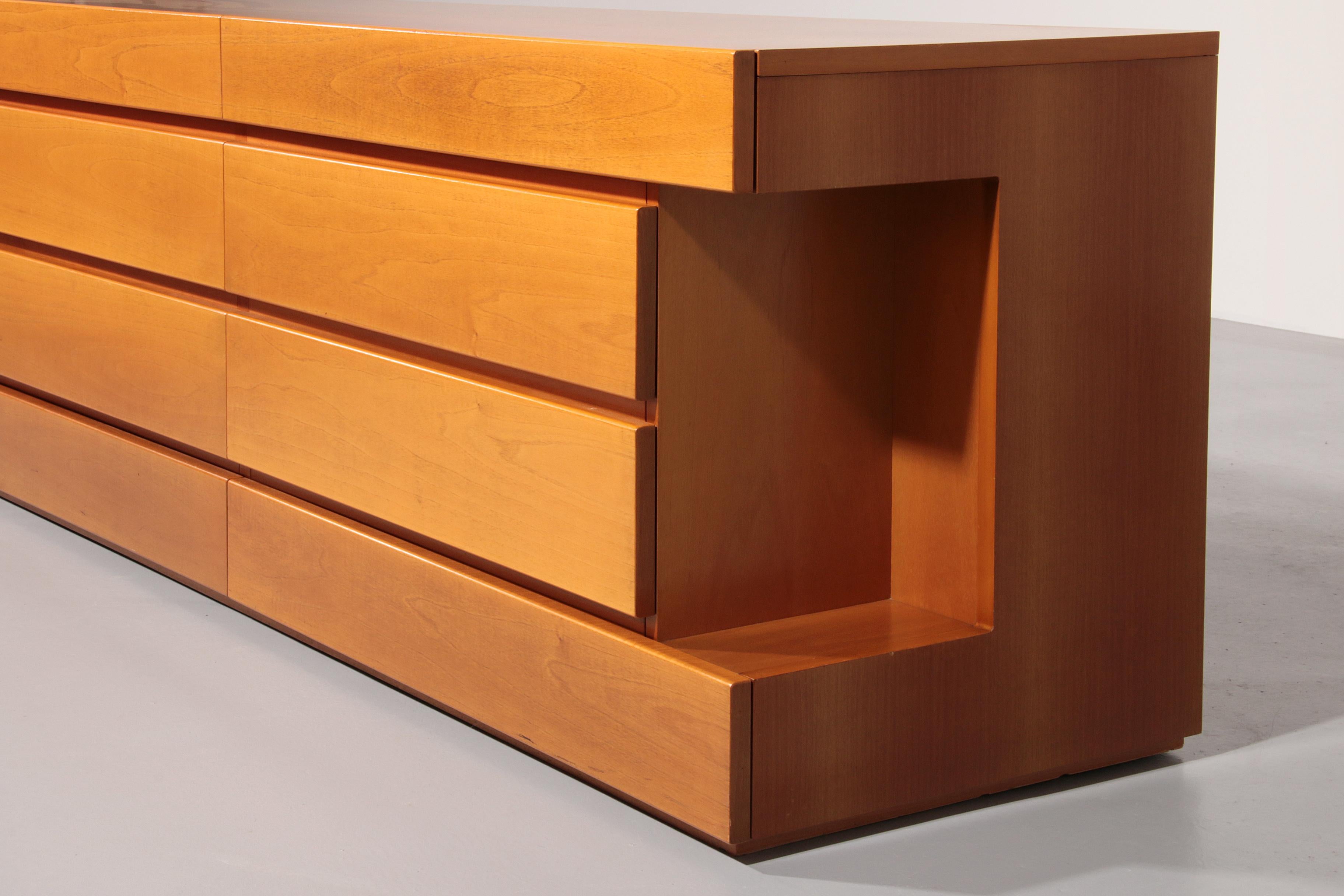 Birch Post modern custom 8 drawer floating dresser blonde geometric design Italy For Sale
