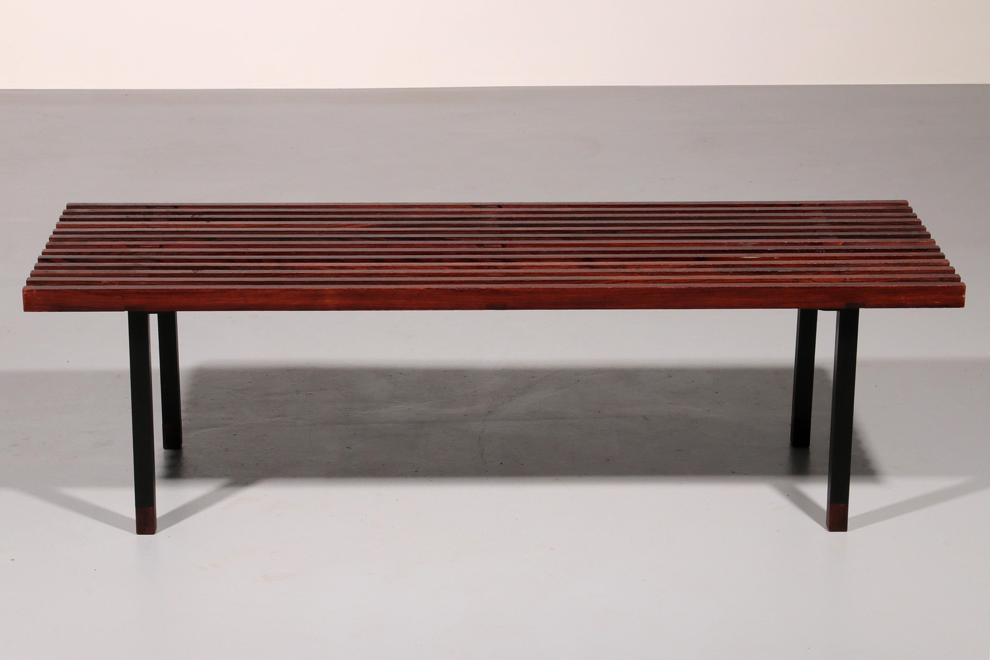 Mid-Century Modern Banc en teck et métal, fabriqué en Italie, années 1970 en vente