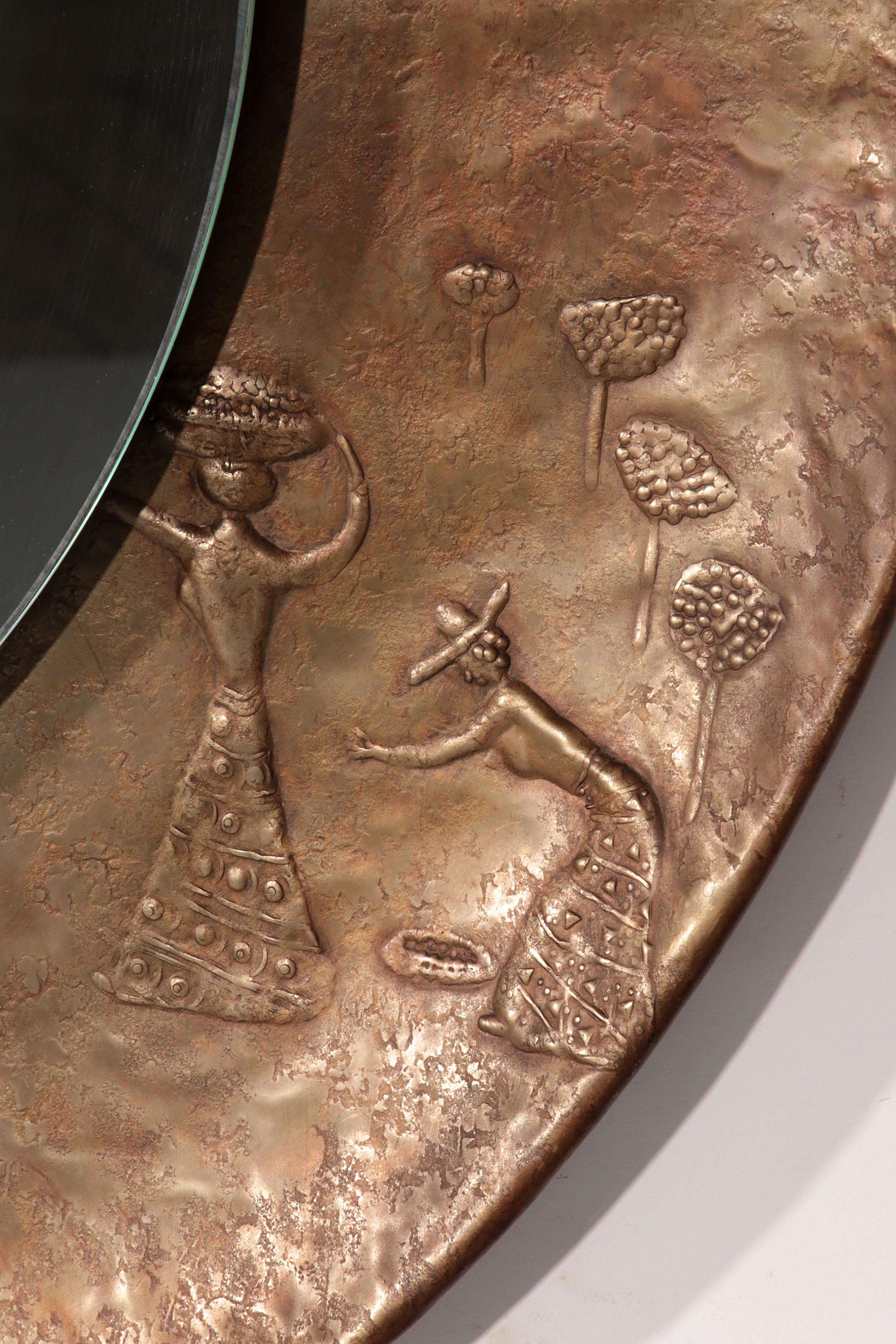 Italian Sculptural Hammered Copper Mirror Attributed to Angelo Bragalini