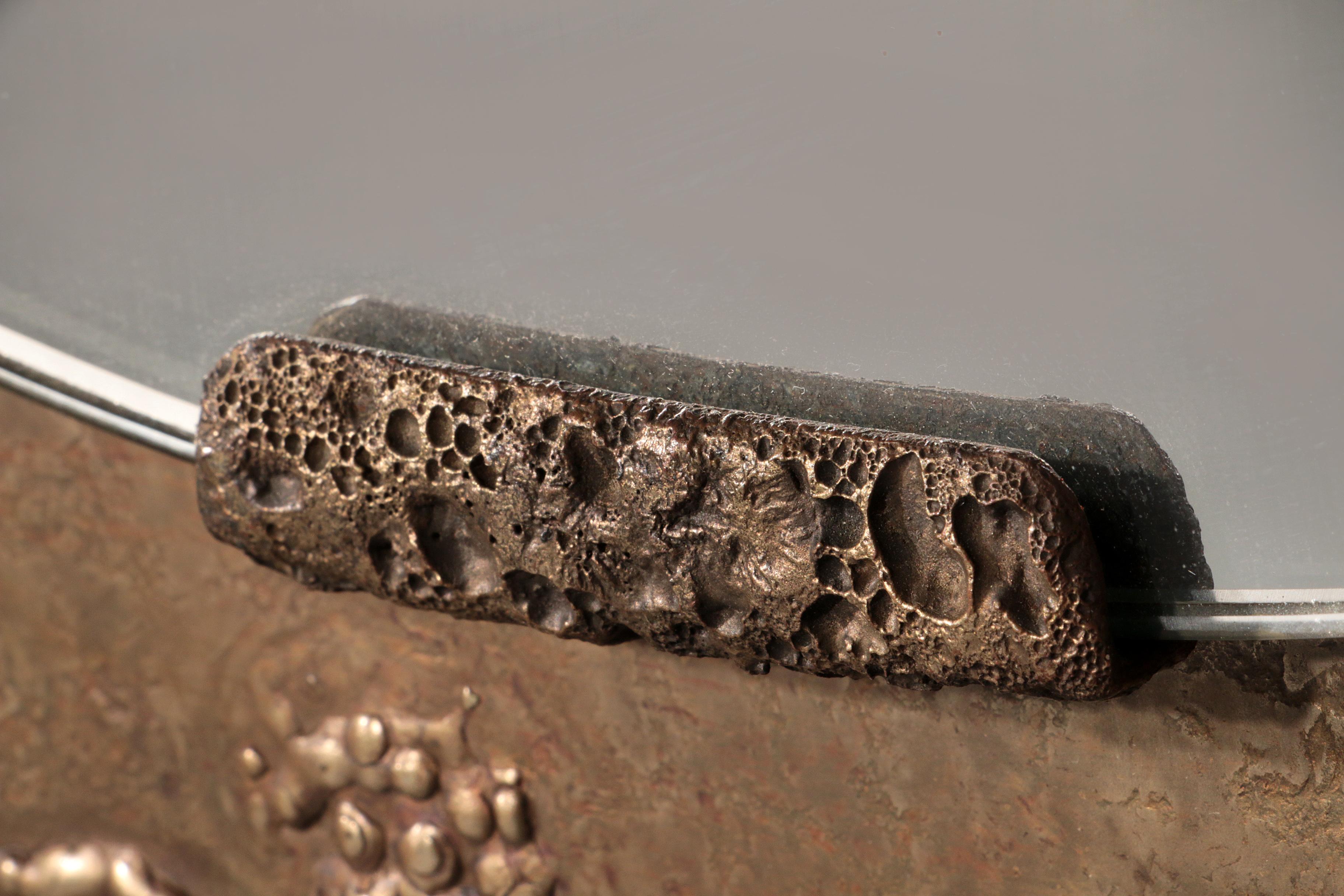Sculptural Hammered Copper Mirror Attributed to Angelo Bragalini