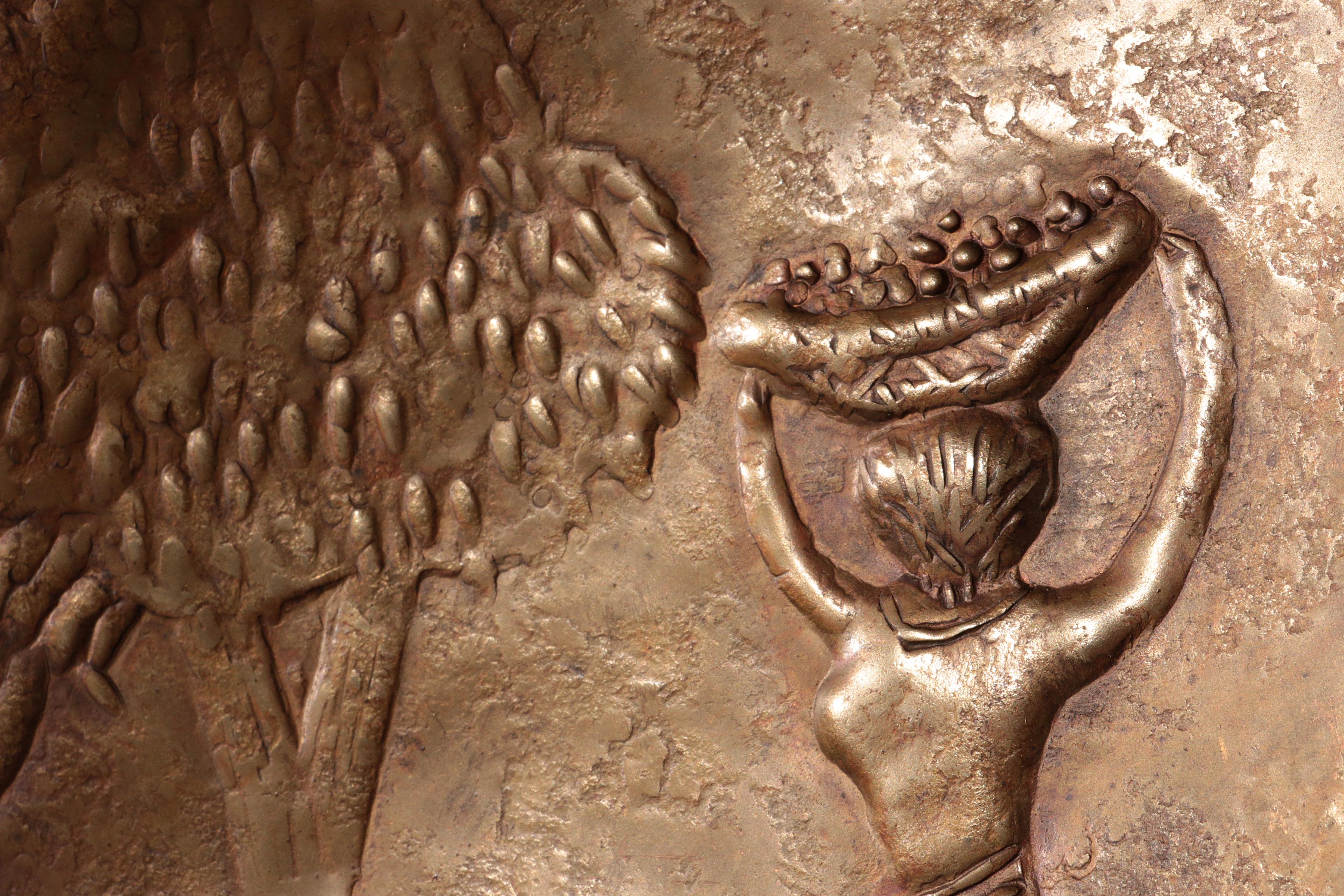Sculptural Hammered Copper Mirror Attributed to Angelo Bragalini