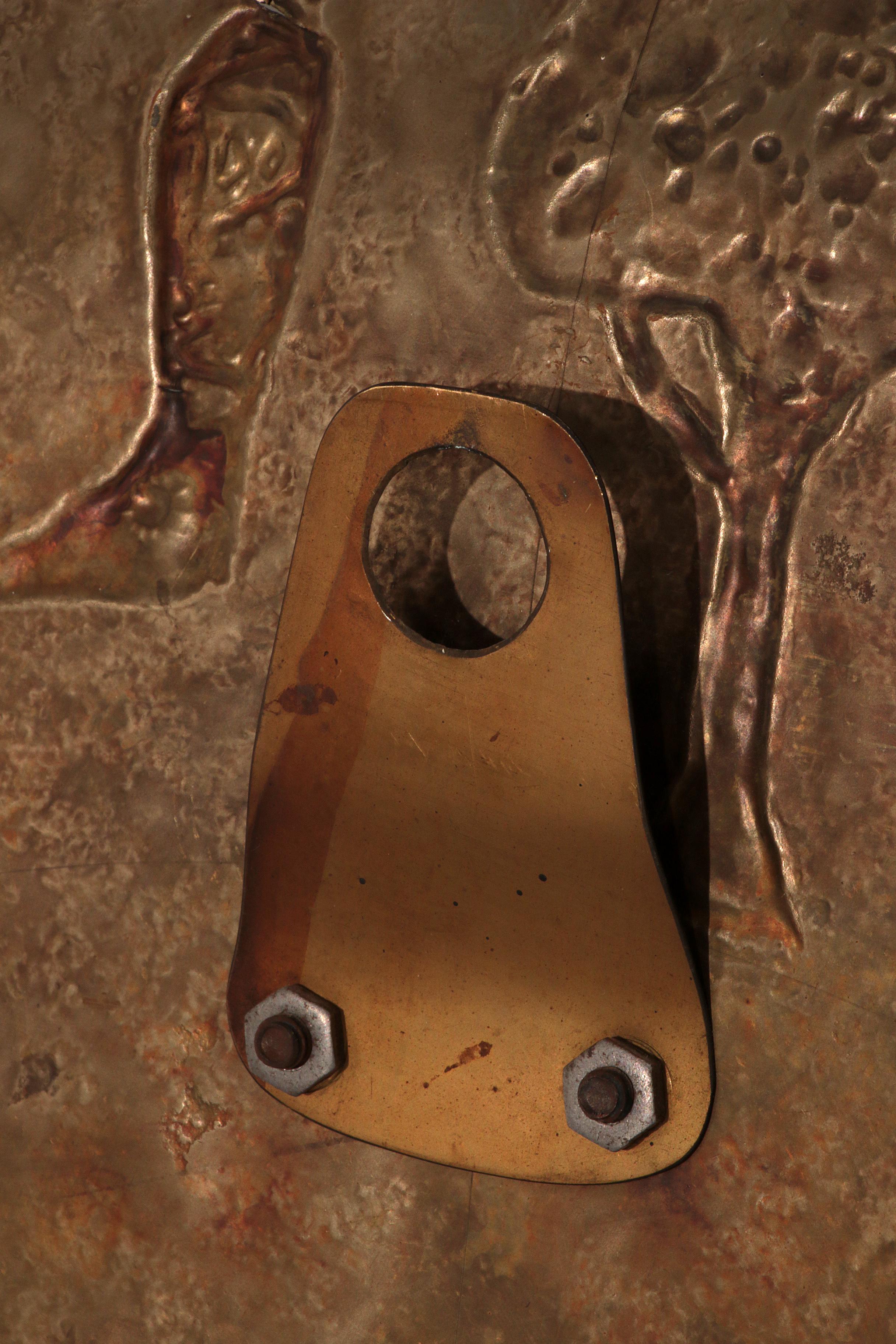 Sculptural Hammered Copper Mirror Attributed to Angelo Bragalini
