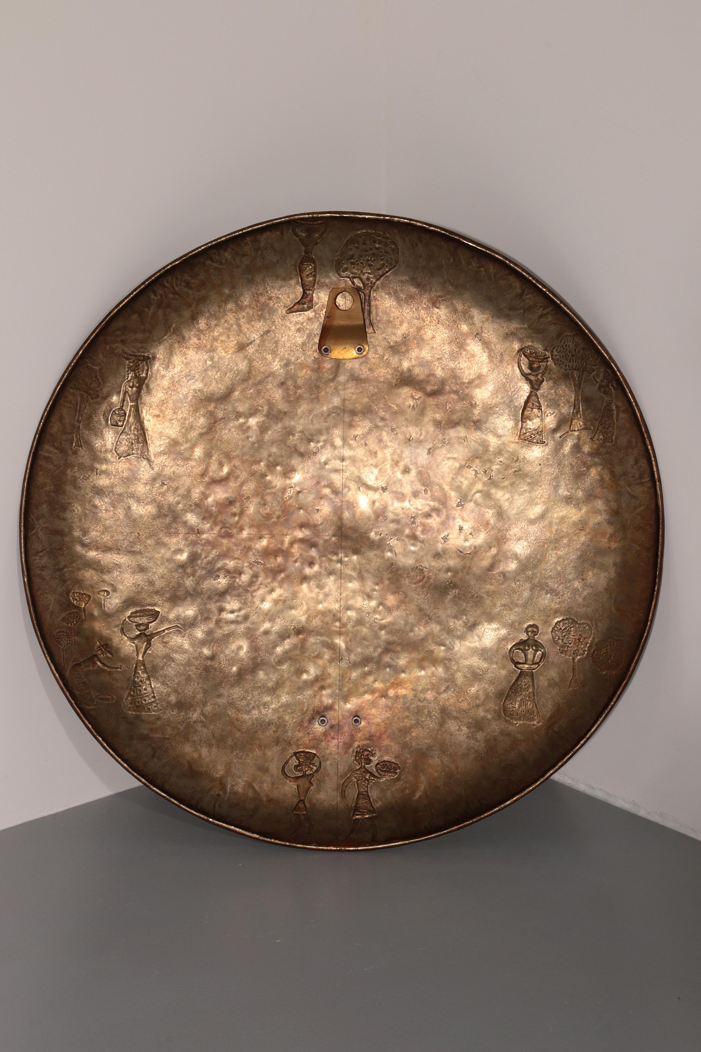 Sculptural Hammered Copper Mirror Attributed to Angelo Bragalini