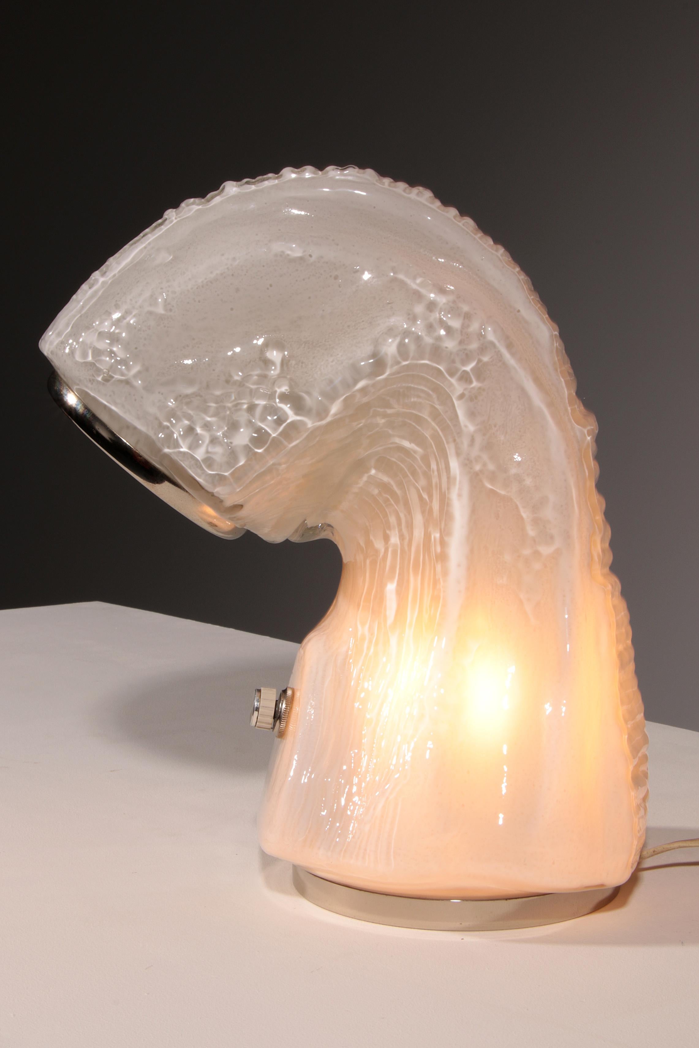 Milk Glass Osso Bark Effect Glass Table Lamp by Carlo Nason for Mazzega 1970 For Sale
