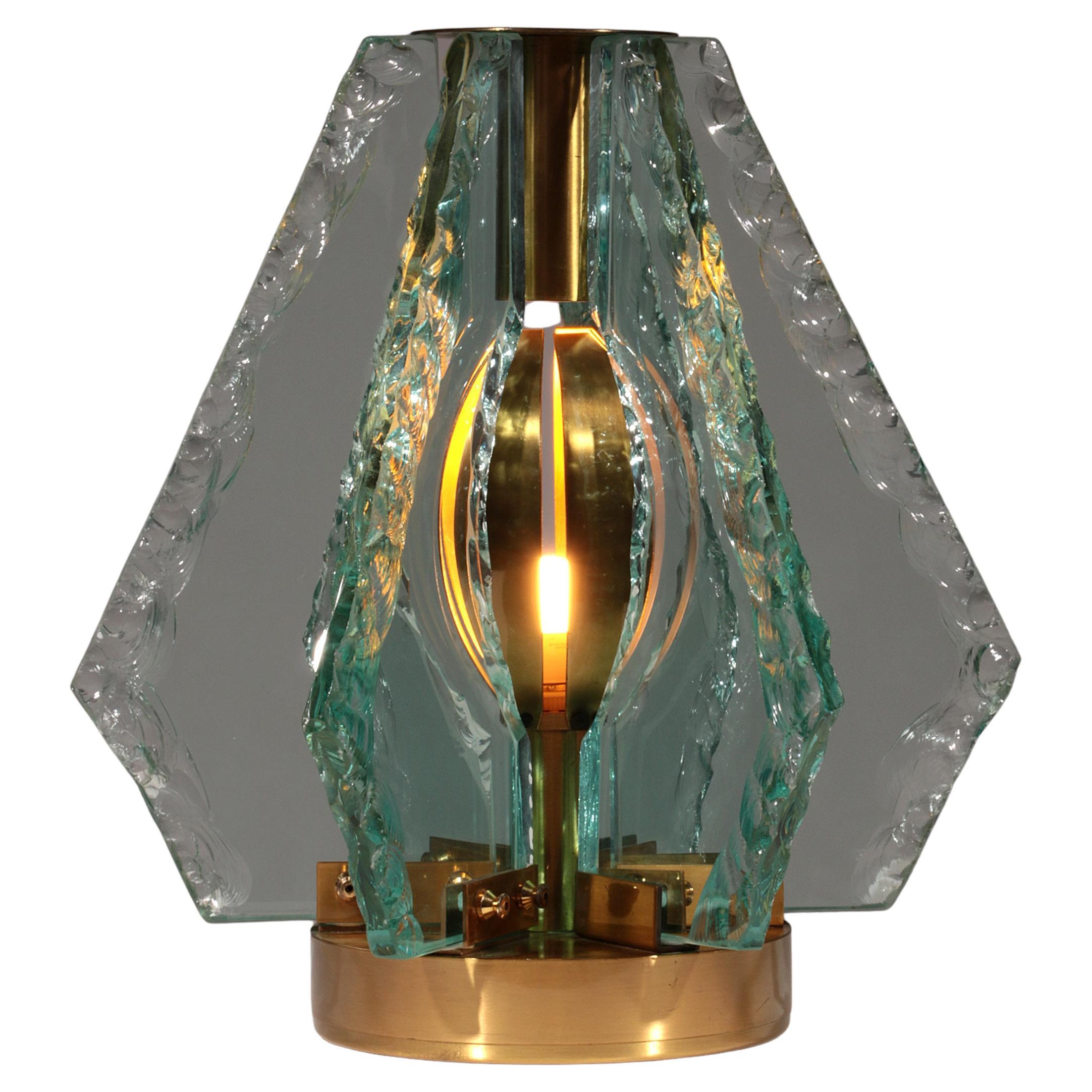 Chiselled Glass Table Lamp in Brass by Gino Paroldo for Dinodei, 1960s For Sale