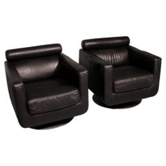 Fauteuil pivotant moderne italien en cuir et acier, signé Natuzzi, Italie, 1970