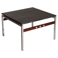 Table basse en ardoise, chrome et bois, 1970, Danemark